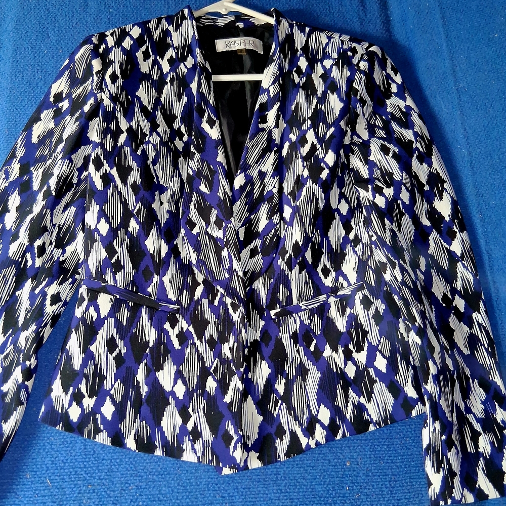 Kasper Women's Geometric Blue and Black Blazer